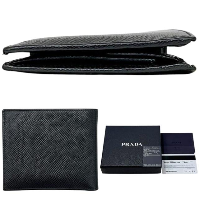 プラダ 二つ折り 財布 ブラック NERO 黒 2MO738 美品 サフィアーノ レザー CUIR 中古 62 A_1