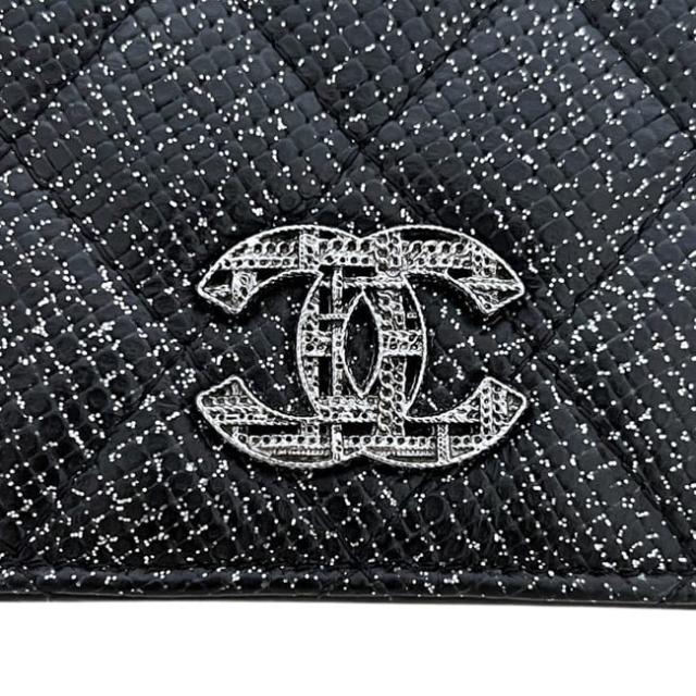 シャネル 二つ折り 長財布 ブラック 黒 ラメ マトラッセ 美品 財布 ココマーク キャビアスキン レザー 中古 19番台_9