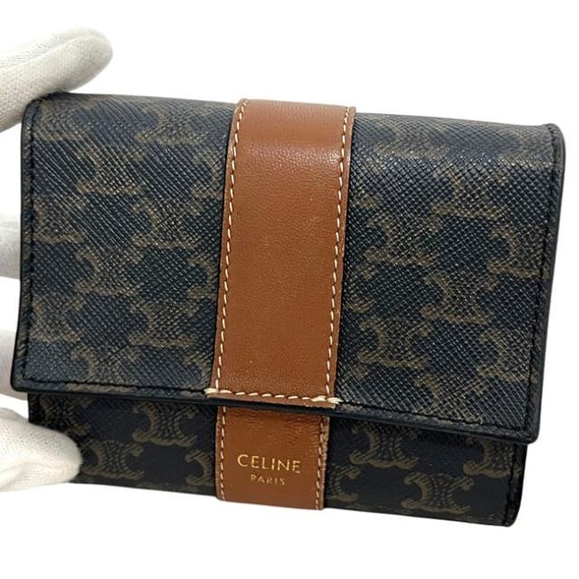 セリーヌ 三つ折り 財布 ブラック ブラウン マカダム 10D57 2BZ9 01TA 美品 PVC レザー 中古 W-IE-2272_8
