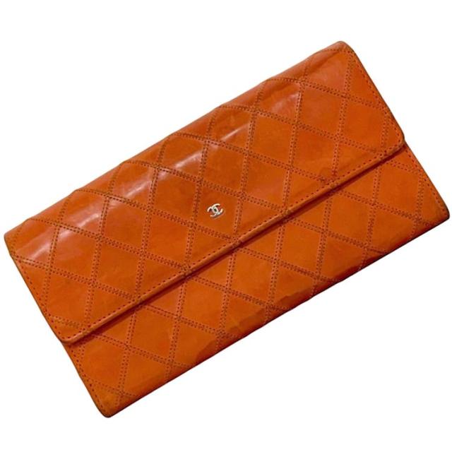 シャネル 二つ折り 長財布 オレンジ ビコローレ 財布 ココマーク レザー 中古 16番台