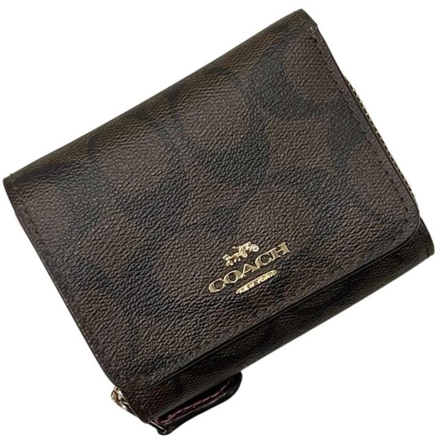 コーチ 三つ折り 財布 ブラウン 茶色 シグネチャー F41302 美品 PVC 中古