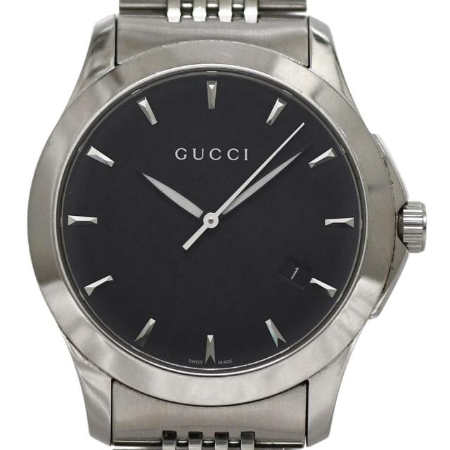 グッチ 腕時計 Ｇタイムレス ブラック シルバー 126.4 YA126402 美品 時計 電池式 メンズ SS 中古 クオーツ