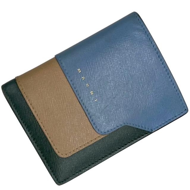 マルニ 二つ折り 財布 ブルー グリーン ベージュ PFMOQ14U13LV520 折り財布 レザー 中古