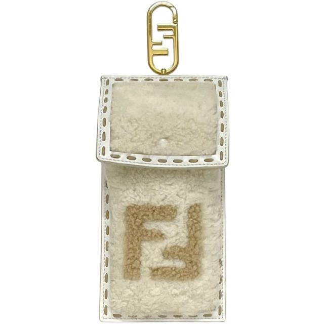 フェンディ フォンポーチ ホワイト 白 ベージュ 7AS047 AHN8 219 0306 美品 小物入れ レザー ファー 中古 FENDI