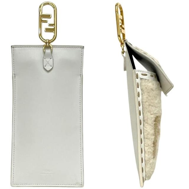 フェンディ フォンポーチ ホワイト 白 ベージュ 7AS047 AHN8 219 0306 美品 小物入れ レザー ファー 中古 FENDI_1