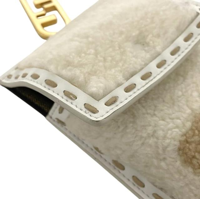 フェンディ フォンポーチ ホワイト 白 ベージュ 7AS047 AHN8 219 0306 美品 小物入れ レザー ファー 中古 FENDI_7