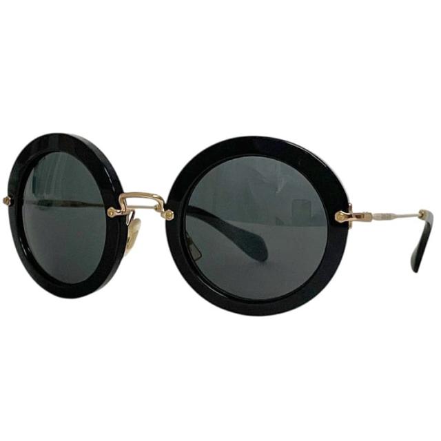 ミュウミュウ サングラス ブラック SMU 13N ラウンド 美品 プラスチック メタル 中古 miu