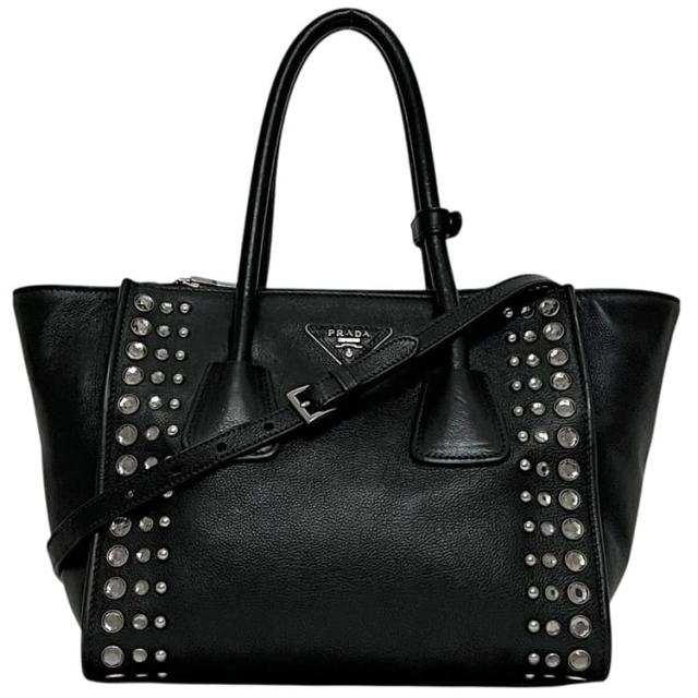 プラダ 2way 御徒面子 黒いこと 黒 NERO B2625V 美品 ハンドバック なめし革 GLACE CALF スタッズ 中古 231 PRADA