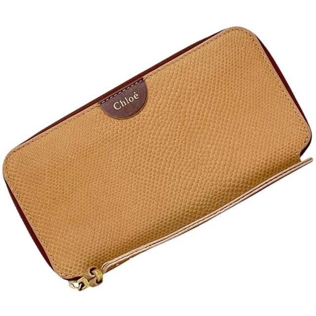 クロエ ラウンドファスナー 長財布 ベージュ 財布 美品 レザー 中古 B2J1XN Chloe シンプル ウォレット