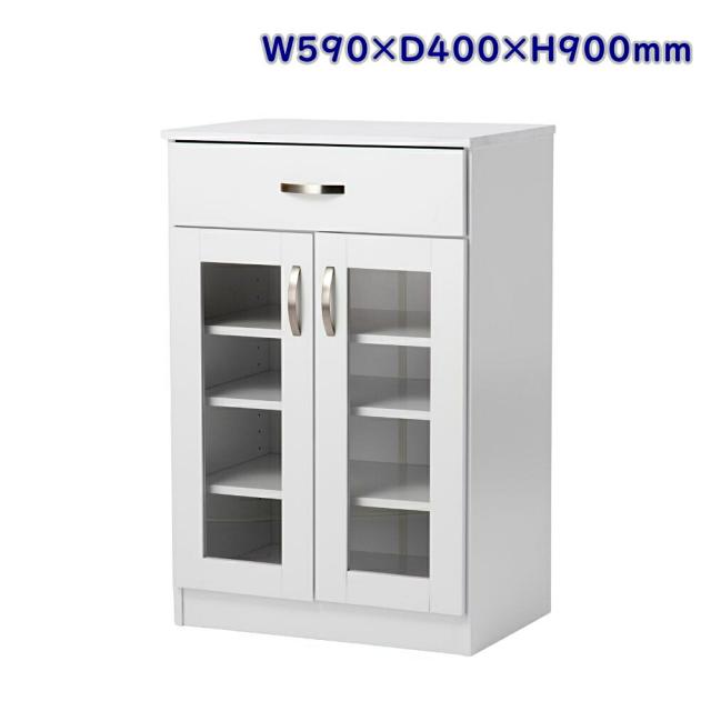 【送料無料】正規代理店 Vデザイン ロータイプ 食器棚 レゾン590 ホワイト 幅59cm 高さ90cm 組立式 キッチン収納 キャビネット 収納 メーカー直送 ※北海道、沖縄、離島発送不可