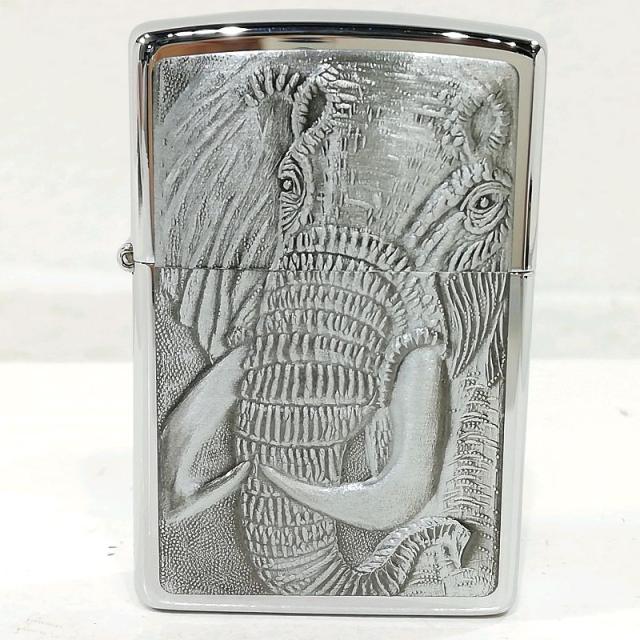 【未使用品】【送料無料】ZIPPO 象 エレファント レリーフ プレート貼り シルバー オイルライター※メール便でお送りします【代引き不可】