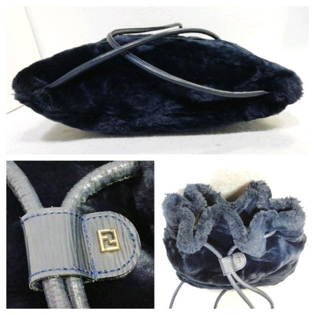 【中古】FENDI リュックサック ファー モコモコ ネイビー_2