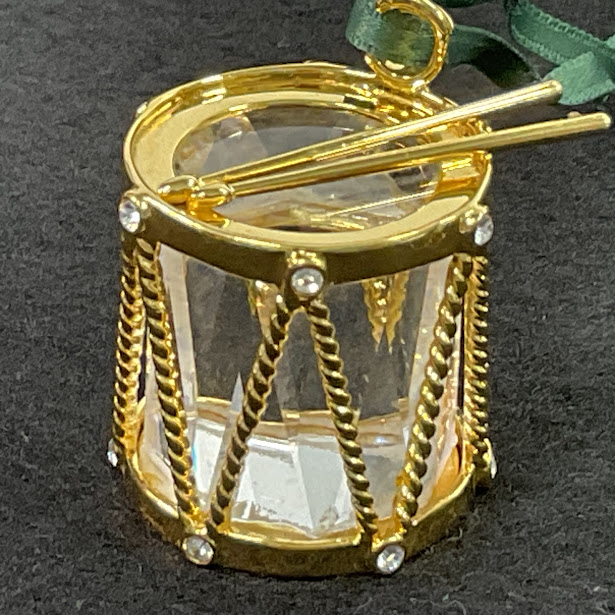 【中古】スワロフスキー ドラムオーナメント 235894　クリスマス　飾り クリスタル　ゴールドメタル【送料無料】