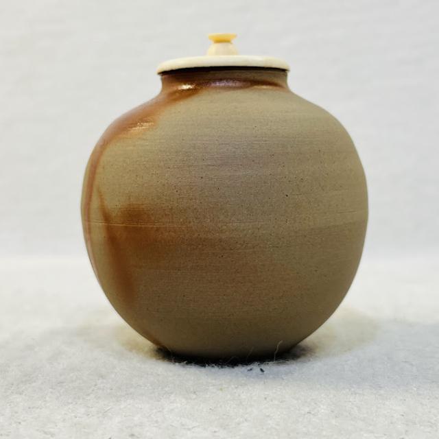 中古】茶道具 文琳茶入 備前焼 木村陶峰作 牙蓋・仕覆・共箱付属(在銘