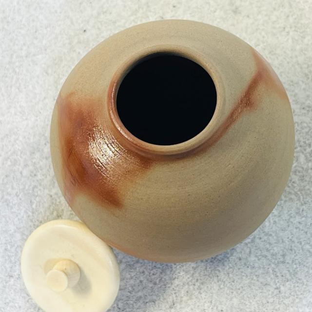中古】茶道具 文琳茶入 備前焼 木村陶峰作 牙蓋・仕覆・共箱付属(在銘
