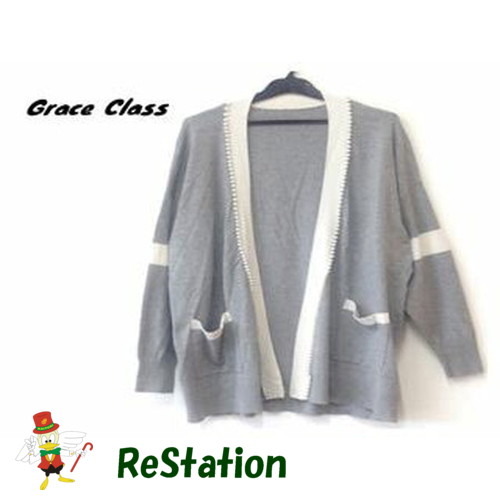 【中古】【送料無料】グレースクラス Grace Class  パールラインカーディガン 長袖 グレー レディース サイズ36