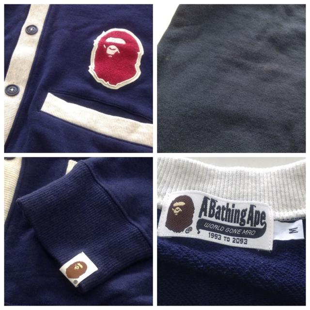 【中古】【送料無料】アベイシングエイプ A BATHING APE 長袖 カーディガン ワッペン 猿 ネイビー メンズ サイズM