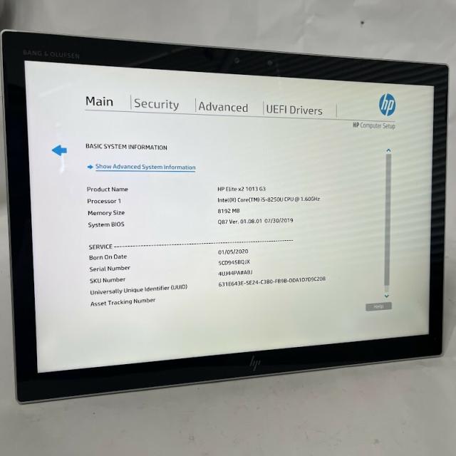 【中古】HP タブレットPC Elite x2 1013 G3 / 13型 / 第8世代Core i5 / 8GB /ノーストレージ/ Webカメラ / 顔認証 / Wi-Fi、Bluetooth OSなし