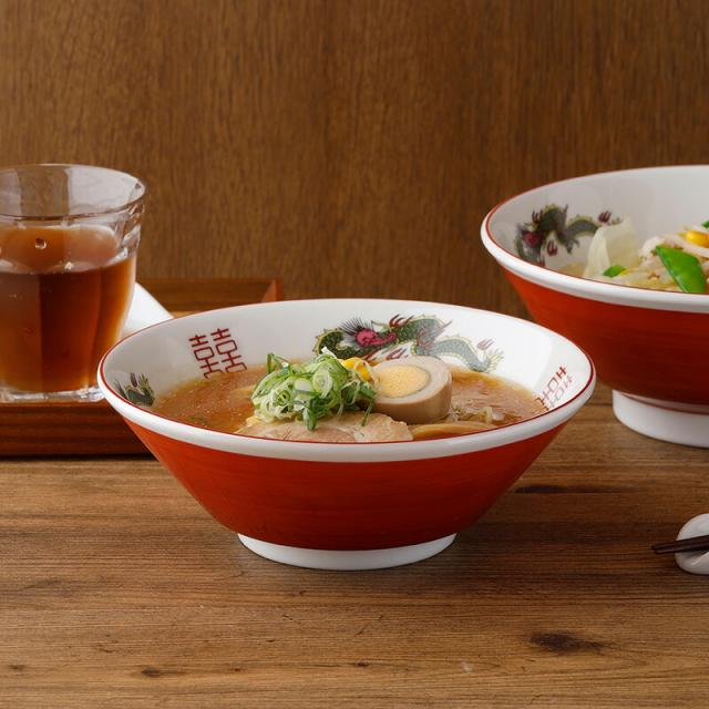 中華ラーメンどんぶり 20cm 910cc 切立 赤巻龍丼ぶり鉢 どんぶり 丼 麺