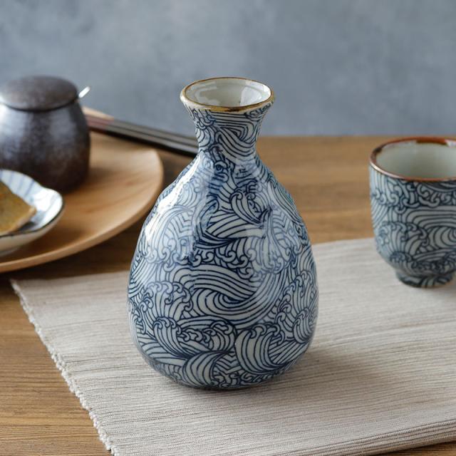 2合徳利 430cc 染付荒波徳利 とっくり 和食器 おしゃれ 酒器 日本酒