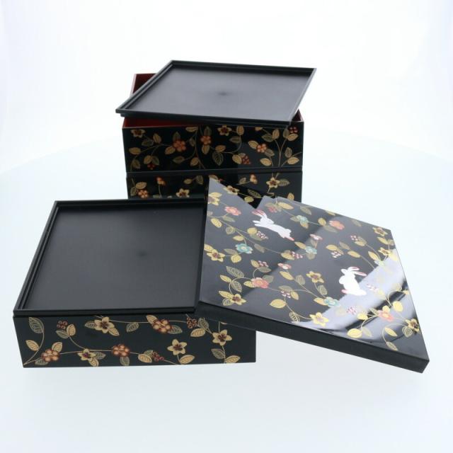 三段重 18cm 角型 黒 タッパー付 日本製 花の小路 お重 重箱 三段重 おせち料理 弁当箱 ランチボックス 和食器 和風 和モダン おしゃれ食器 行楽 運動会 ピクニック 正月料理 家庭用_8