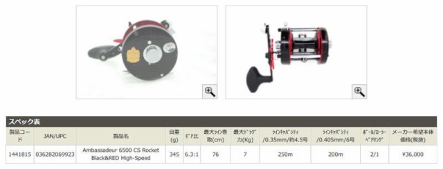 アブ AMB 6500CS ROCKET Black/Red High-speed（右ハンドル） / アブガルシア リール アンバサダー　【釣具　 釣り具】｜au PAY マーケット