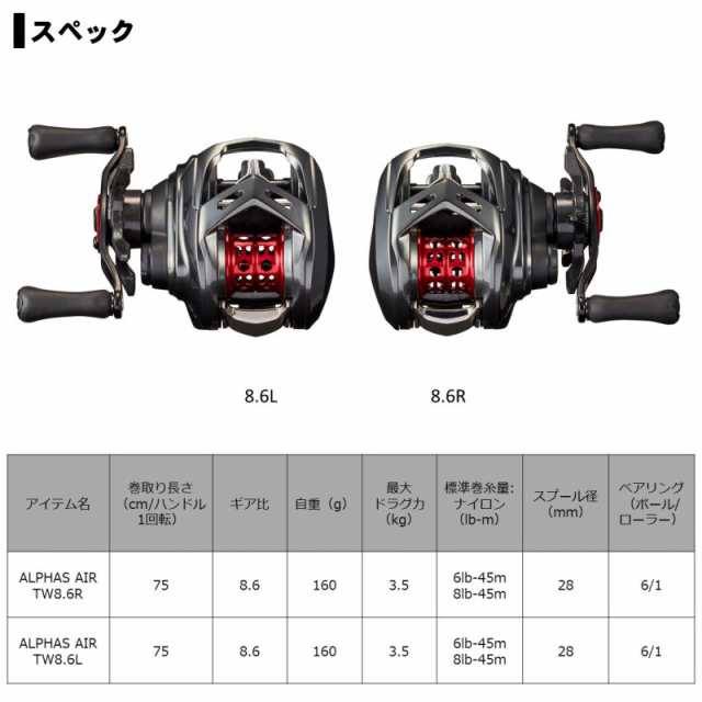 ダイワ 20アルファス AIR TW 8.6R / ベイトリール 右巻 ベイトフィネス【在庫限り特価】の通販はau PAY マーケット -  釣具のFTO フィッシングタックルオンライン | au PAY マーケット－通販サイト