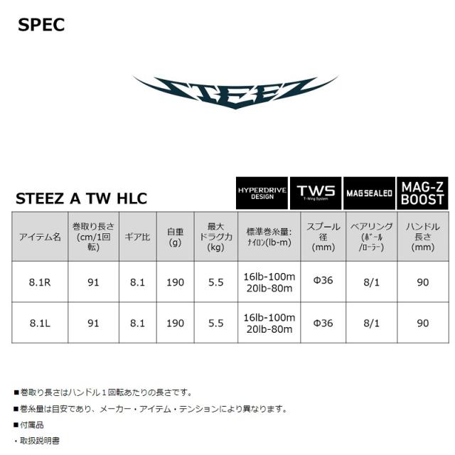 ダイワ スティーズ A TW HLC 8.1R　/ ベイトリール 右巻き