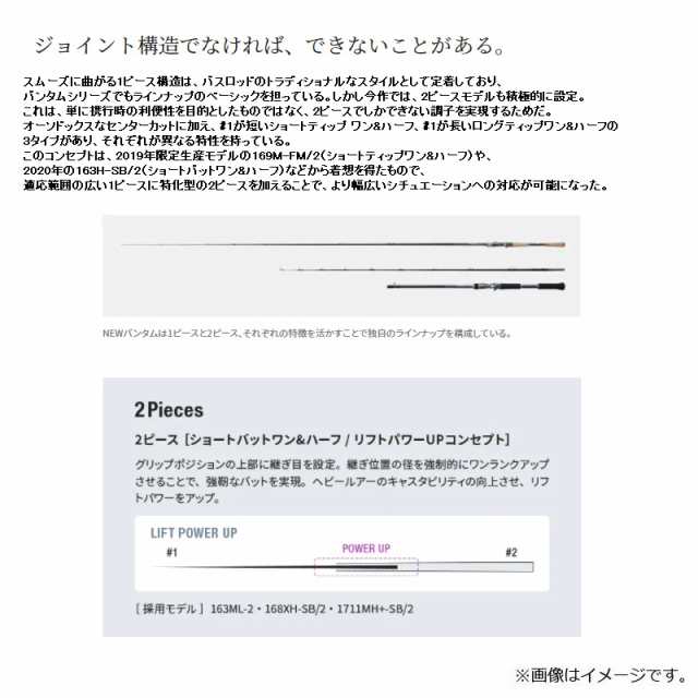 シマノ 22 バンタム 163ML-2 / バス ベイト ロッド 2ピース