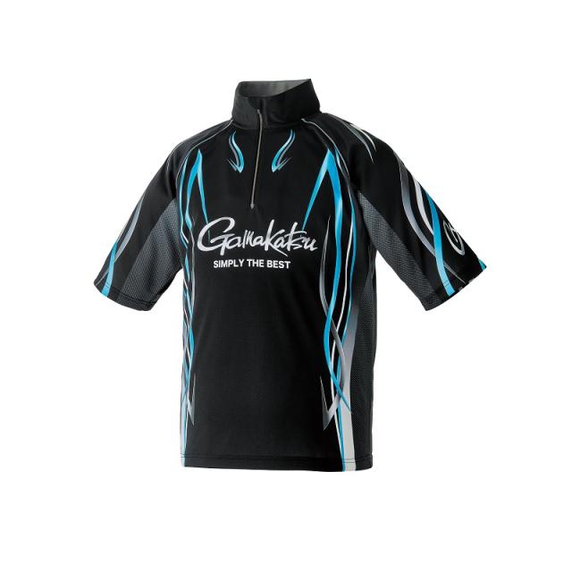 がまかつ GM3735 2WAYプリントジップシャツ (半袖) ブラック/ブルー LL