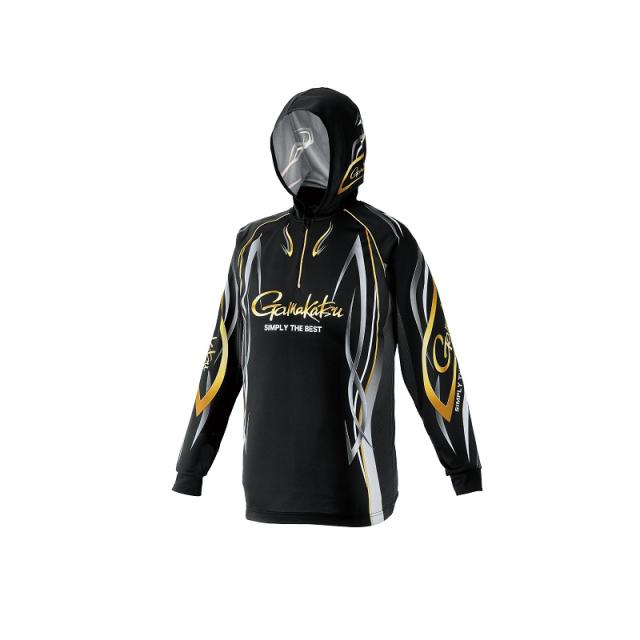 がまかつ GM3736 2WAYプリントジップシャツフーディ ブラック LL　【釣具　釣り具】