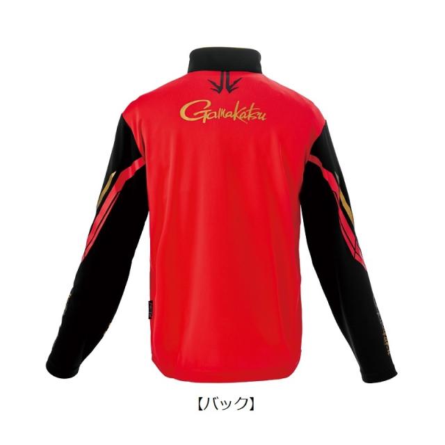 がまかつ 2WAY プリントジップシャツ長袖 ブラック/レッド