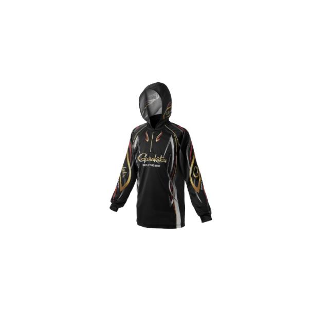 がまかつ GM3736 2WAYプリントジップシャツフーディ ブラック/レッド 7L