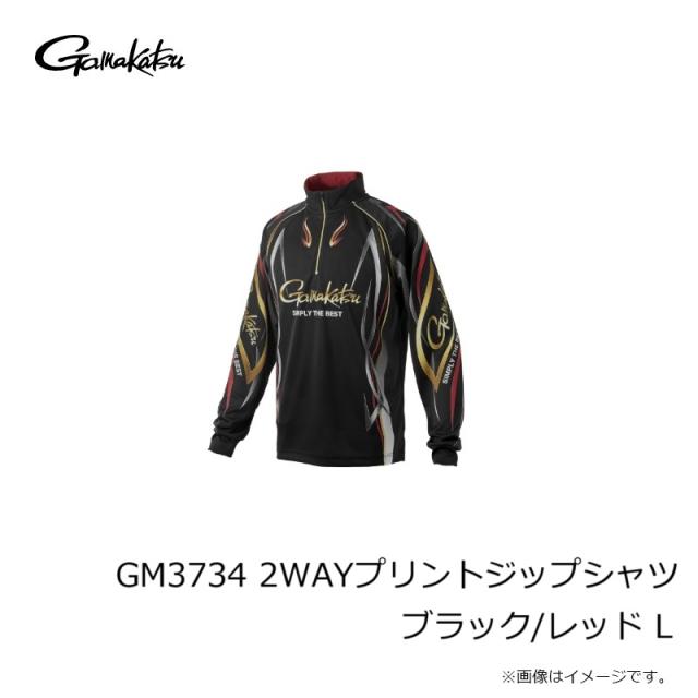 がまかつ GM3734 2WAYプリントジップシャツ (長袖) ブラック/レッド L