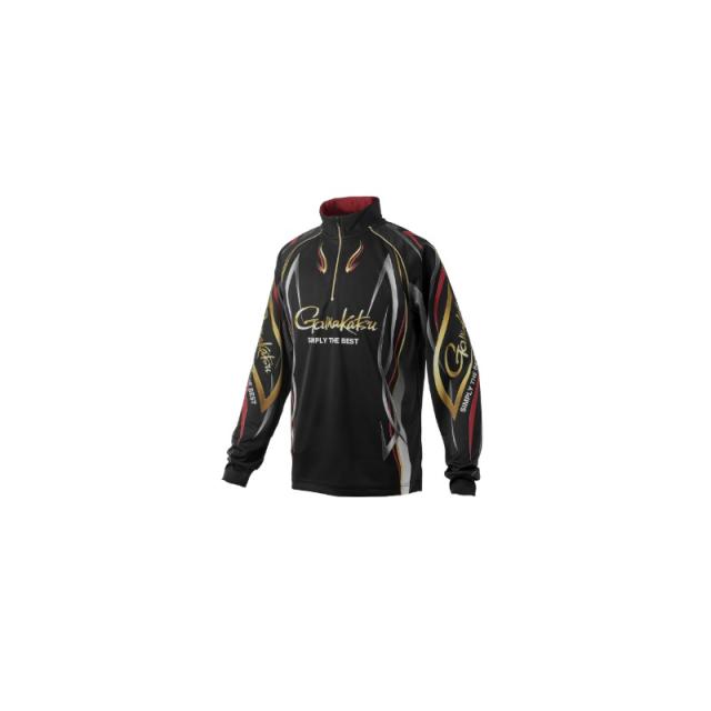 がまかつ GM3734 2WAYプリントジップシャツ (長袖) ブラック/レッド 3L