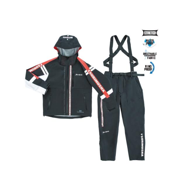 釣武者 A01403 テクニカルアーム 3レイヤーレインスーツ レッド L