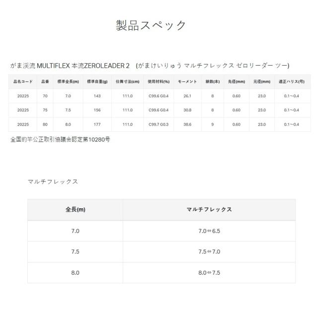 がまかつ がま渓流 MF本流ゼロリーダー2 7.5m