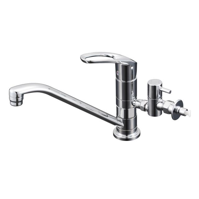 KVK 流し台用取付穴兼用シングルレバー式混合栓 分岐孔付(給水・給湯)とめるゾウ付 KM5011UTTU