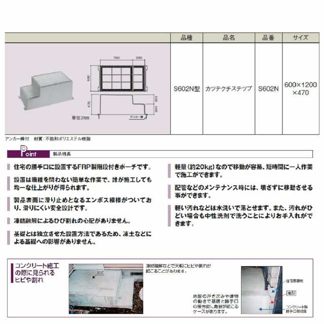 タキロン 勝手口ステップ Ｓ60型 600X1200X470mm 【大型便・時間指定不可】｜au PAY マーケット