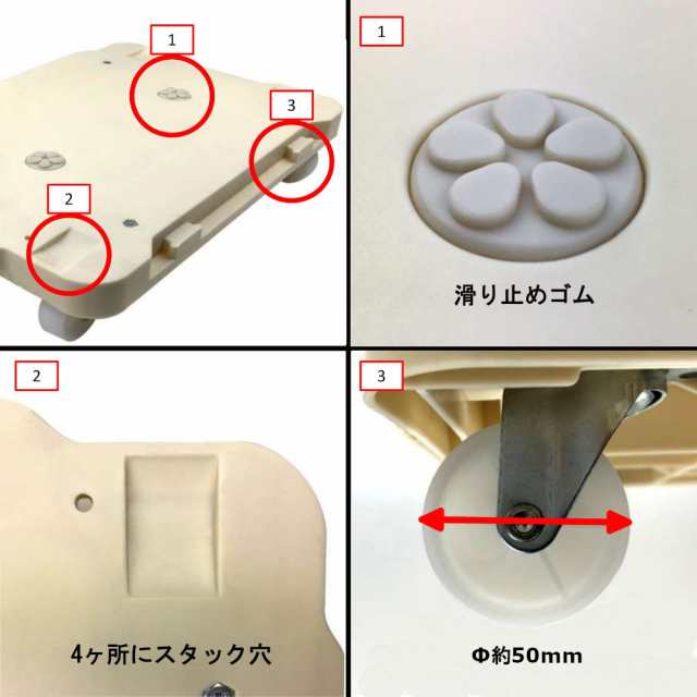 ミニ連結台車 平台車 ホワイト 参考荷重80kg 約420×280mm×80mm PH0801X