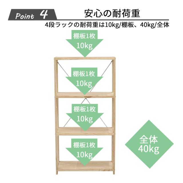 エイ・アイ・エス パインラック4段60 幅62×高さ121.4cm HZPR-4D62 NA 【メーカー直送・代引不可・置配不可】_4