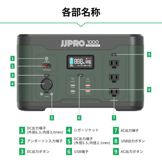 JJPRO ポータブル電源1000 JP01-PB1-1000 【メーカー直送・代引不可・置配不可・配送地域限定】_5