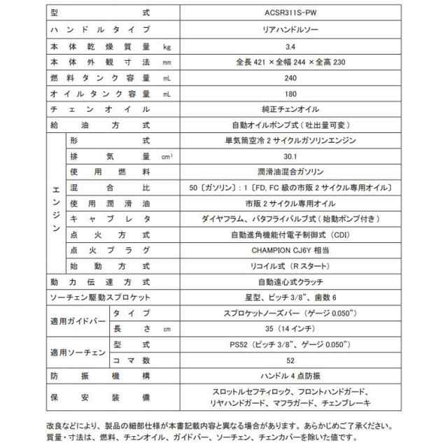 丸山製作所 BIG-M エンジンチェンソー ACSR311S-PWの通販はau PAY