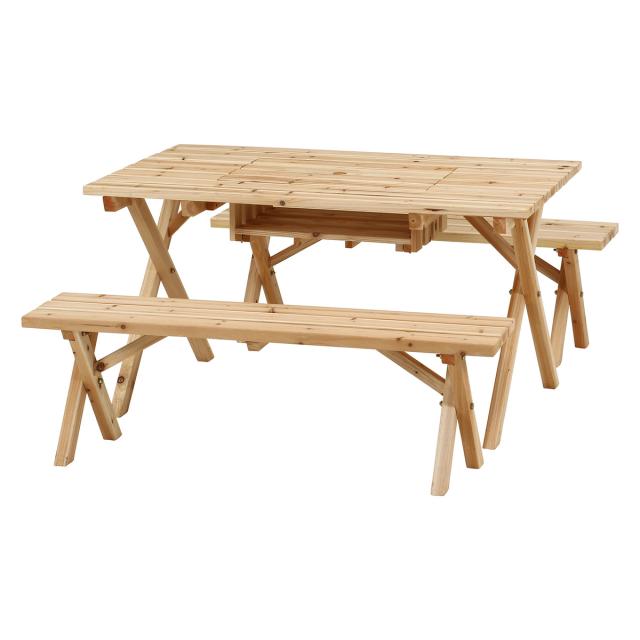 不二貿易 BBQテーブル＆ベンチセット コンロスペース付 NA SD09-1032NA 【メーカー直送・代引不可・置配不可・配送地域限定】