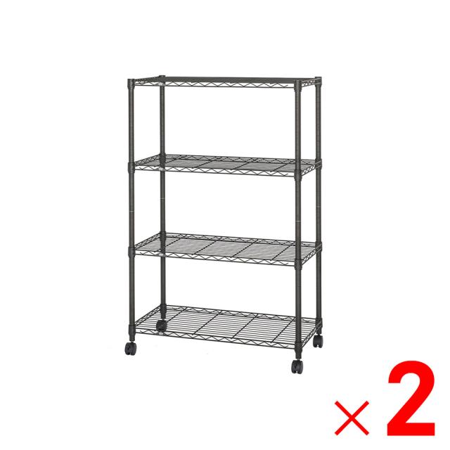 ルミナスノワール フリーラック 黒 4段 幅81×奥行41×高さ125.5cm NO8012-4×2台 セット販売 【メーカー直送・代引不可・置配不可】