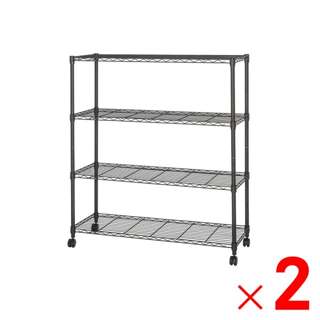 ルミナスノワール フリーラック 黒 4段 幅111×奥行41×高さ125.5cm NO1112-4×2台 セット販売 【メーカー直送・代引不可・置配不可】