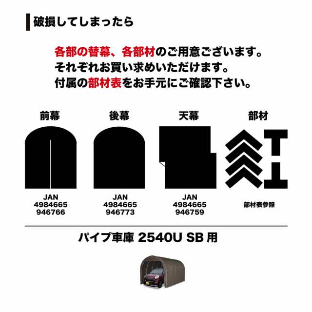 南栄工業 パイプ車庫 埋め込み式 軽用 2540USB 「3梱包」 【大型便・時間指定不可】