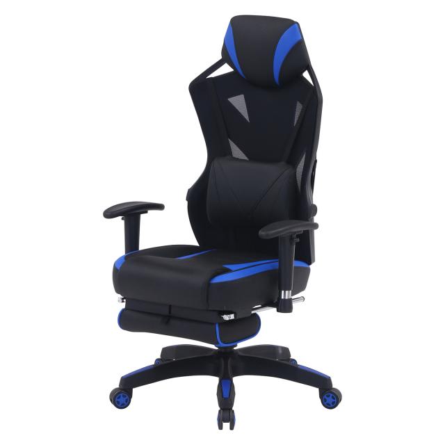 不二貿易 メッシュゲーミングチェア レイズ フットレスト付きBL YF922CWfoot 【メーカー直送・代引不可・置配不可・配送地域限定】