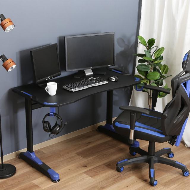 不二貿易 ゲーミングデスク GAMING DESK XeNO ゼノ イージー01 BLUE AA-1802 【メーカー直送・代引不可・置配不可・配送地域限定】