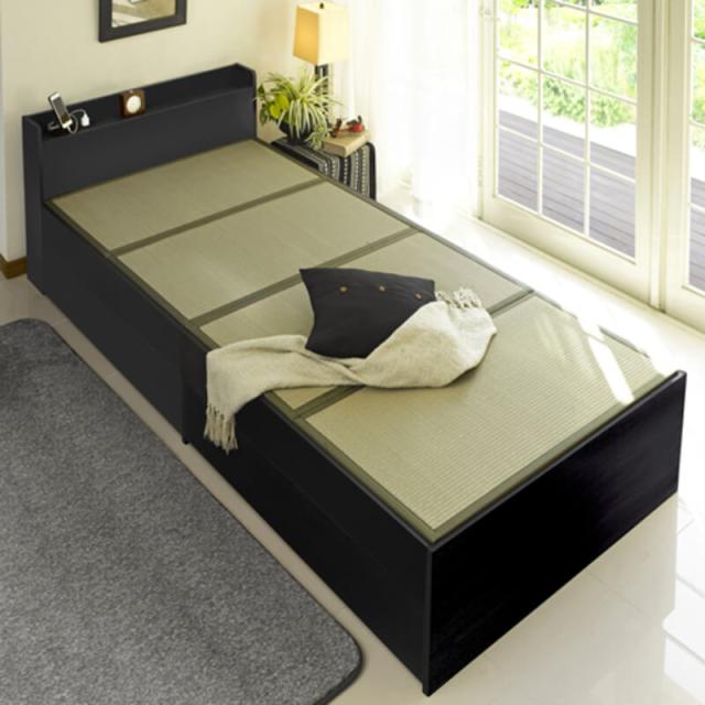 大島屋 畳ベッド 宮付き 収納付き シングル ブラック 【メーカー直送・代引不可・置配不可・配送地域限定】の通販は 30,411円